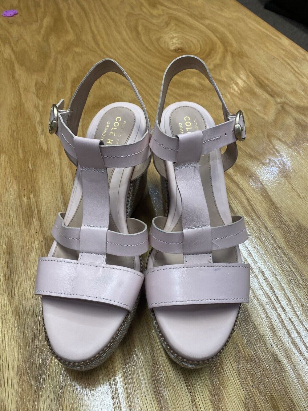 Cole Haan Cloud All Day Sandals 9.5b Pink Leather Buckle Slingback Wedge S64
